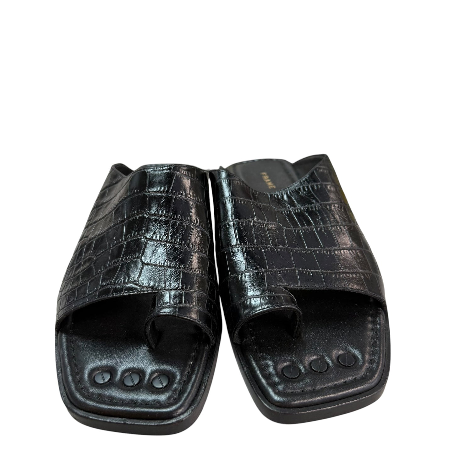 FRAME LE HEWITT BLACK EMBOSSED LEATHER SANDALS NEW 249 SZ 38/7.5