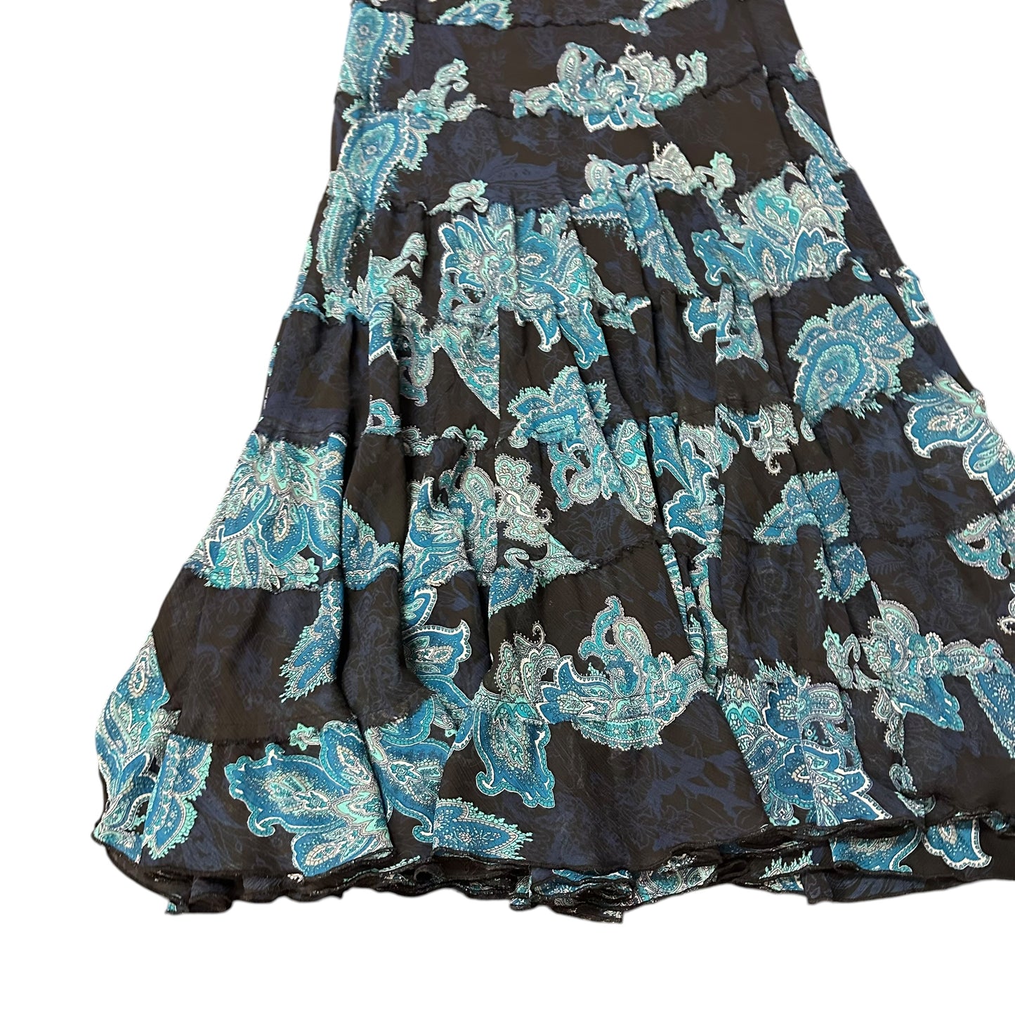 CHICOS NAVY TEAL PAISLEY TIERED DRESS 276 SZ 2