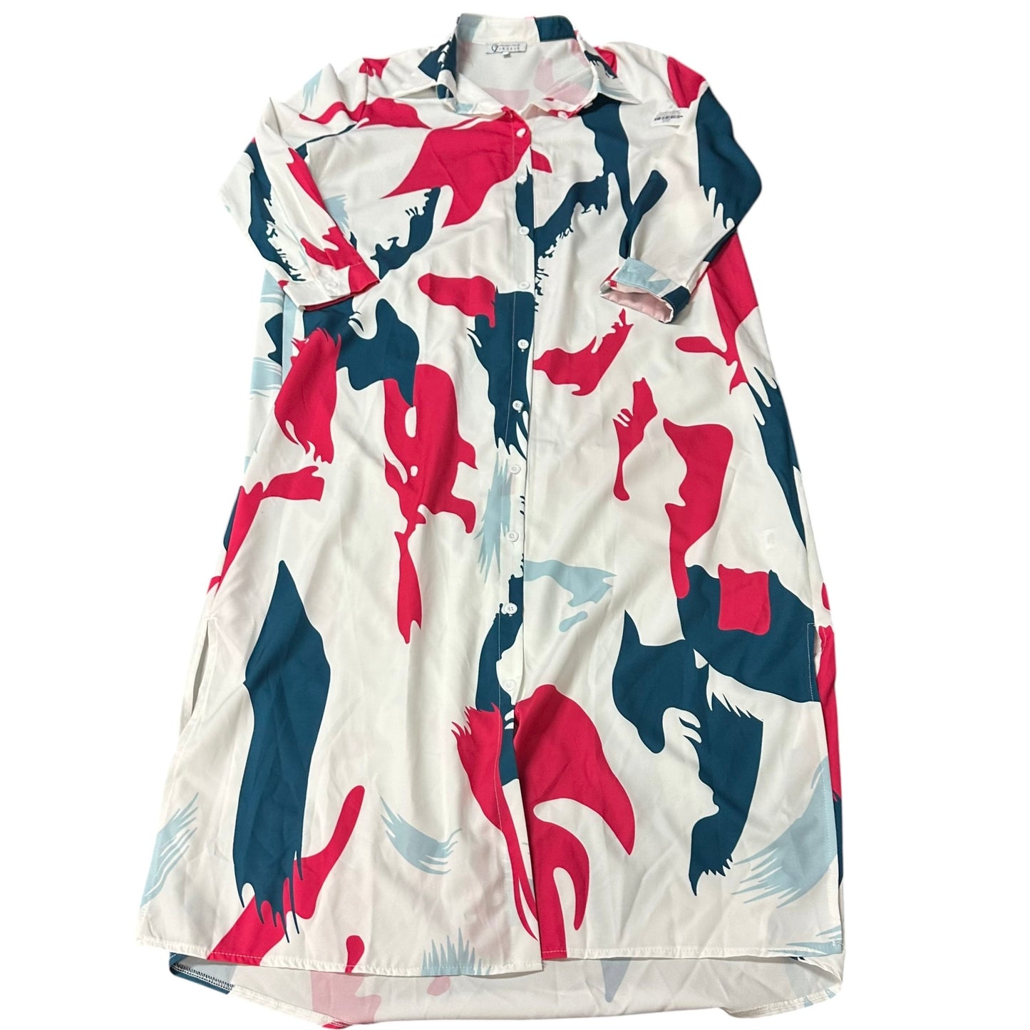 CZ COLLECTION WHITE COLORFUL BUTTON UP DRESS 279 MEDIUM