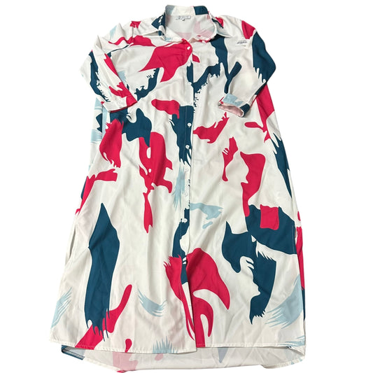 CZ COLLECTION WHITE COLORFUL BUTTON UP DRESS 279 MEDIUM