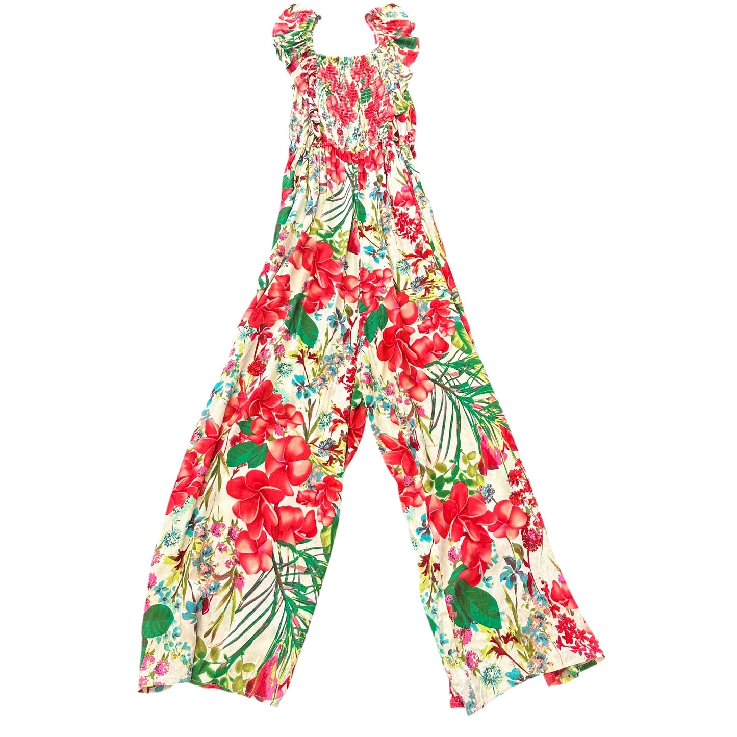 CHAPS (BUFFALO) TROPICAL ROMPER SMOCKED RUFFLE 7 SMALL