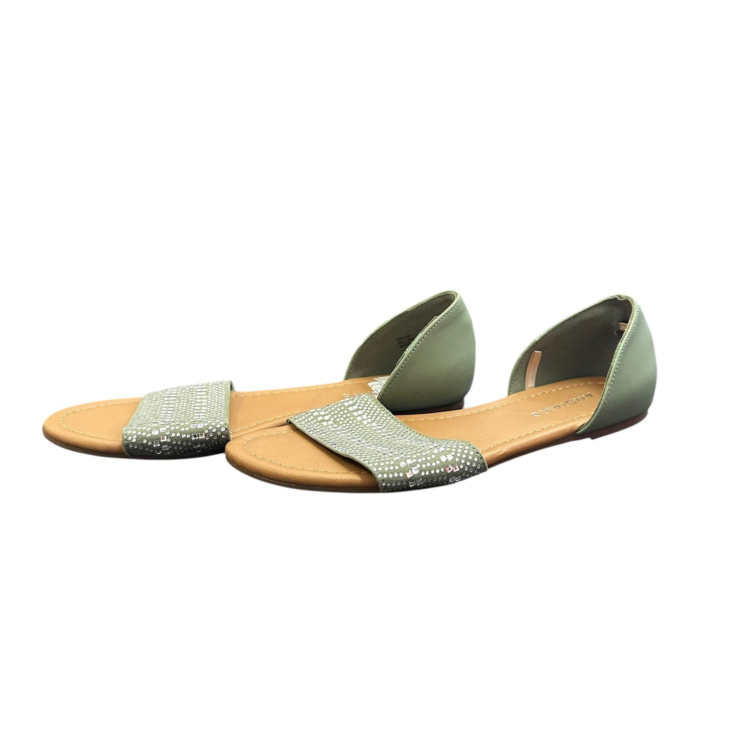 ANDIAMO SAGE GREEN FLAT SANDALS RHINESTONES 72 SZ 6.5