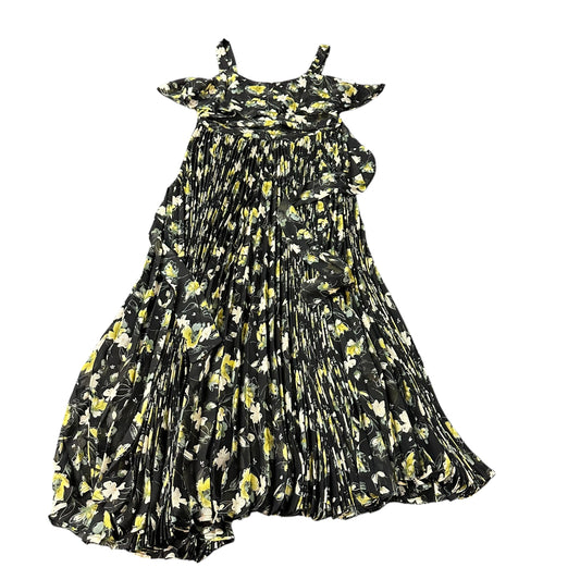 EASEL BLACK YELLOW FLORAL MIDI DRESS PLEATED 170 SMALL
