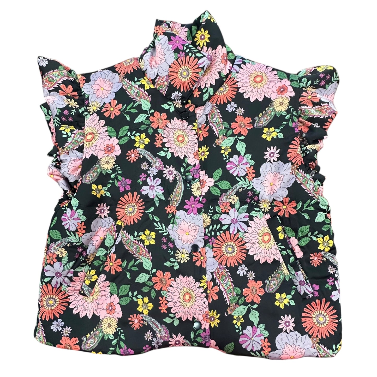 &MERCI FLORAL PUFF SLEEVE VEST RUFFLE NWT 235 LARGE