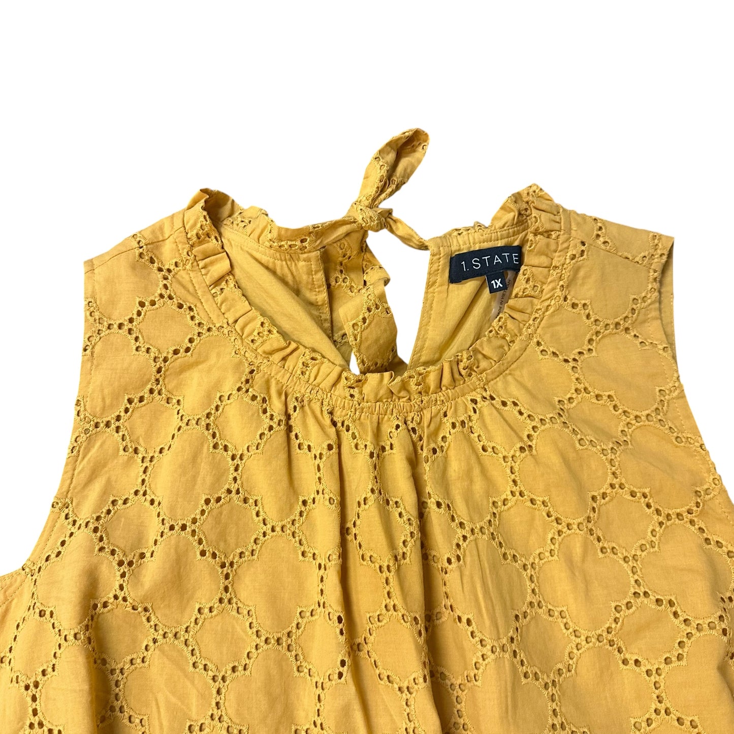 1 STATE MUSTARD YELLOW EYELET BLOUSE 100 1X