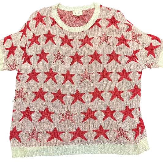 BIBI RED WHITE STAR THIN KNIT SWEATER PEARLS 100 MEDIUM