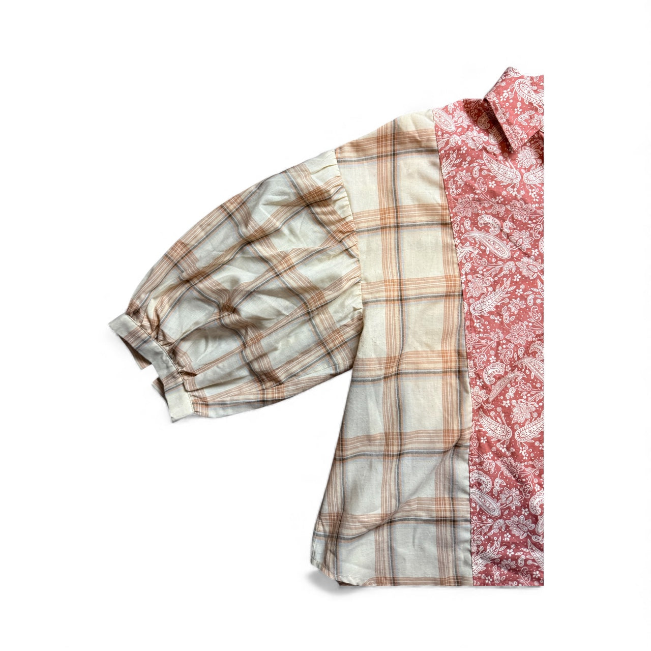 DANCE & MARVEL PLAID BLOUSE PUFF SLEEVES 100 LARGE