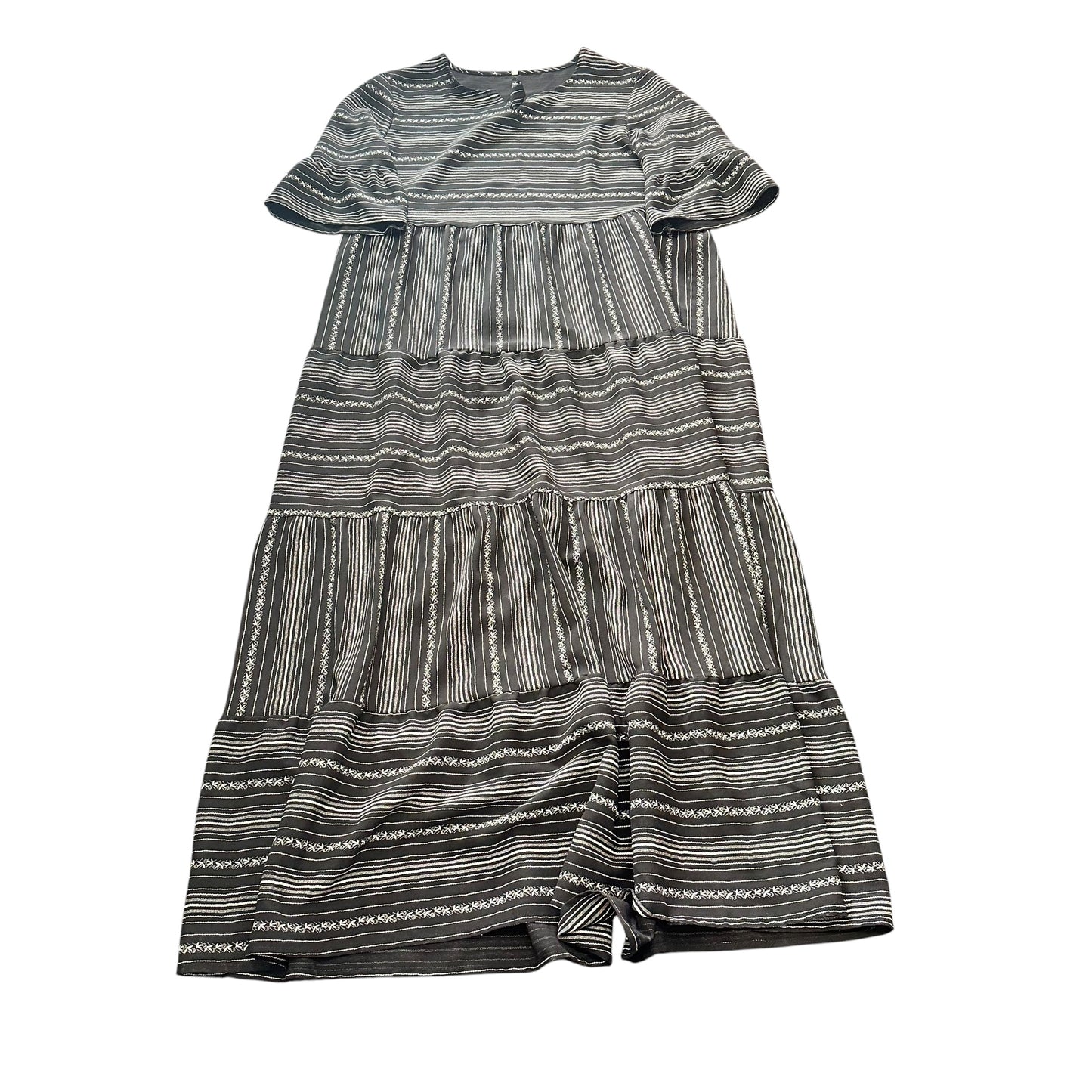 BLACK BEIGE EMBROIDERED TIERED DRESS 111 LARGE