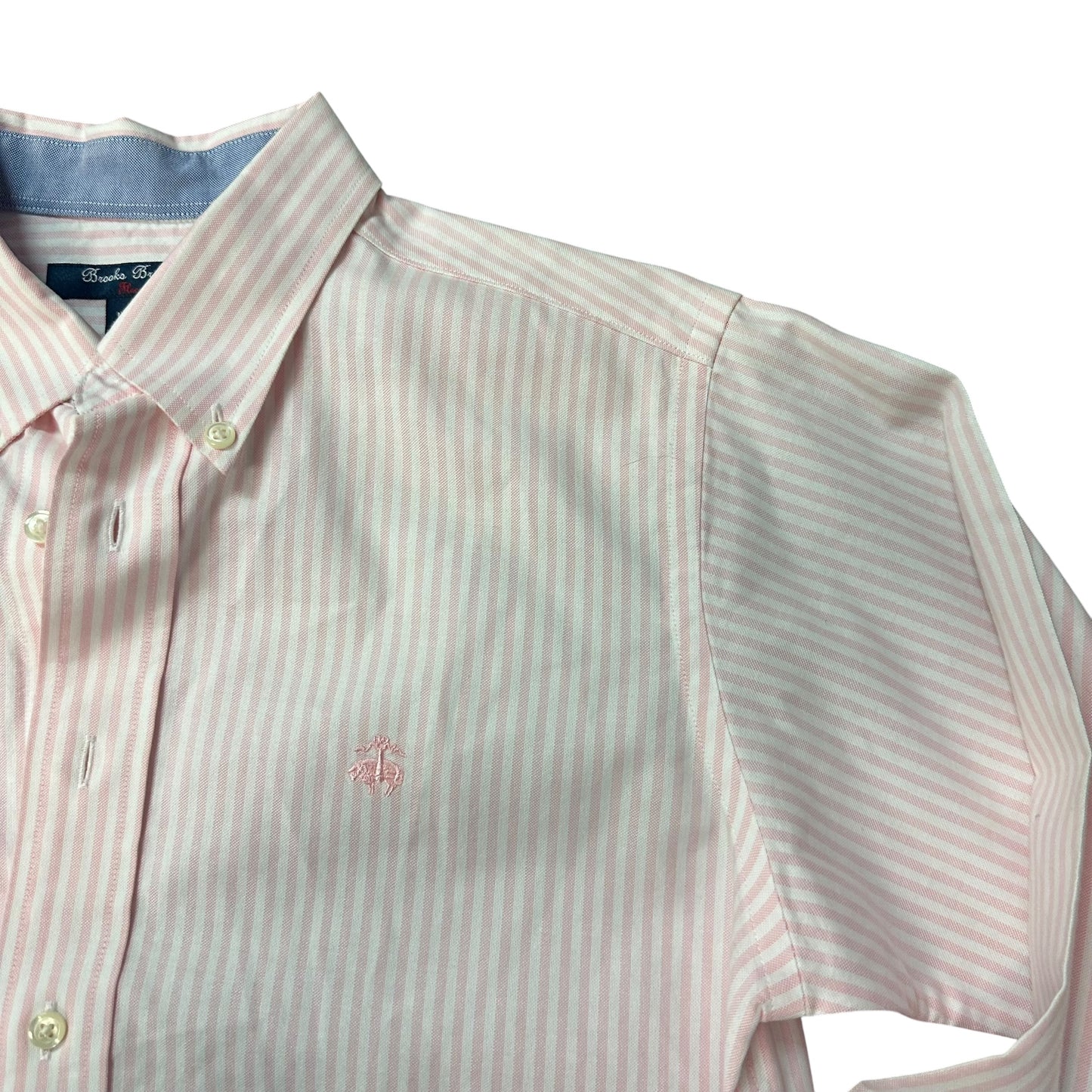 BROOKS BROTHERS PINK WHITE STRIPED BUTTON UP BLOUSE 100 LARGE