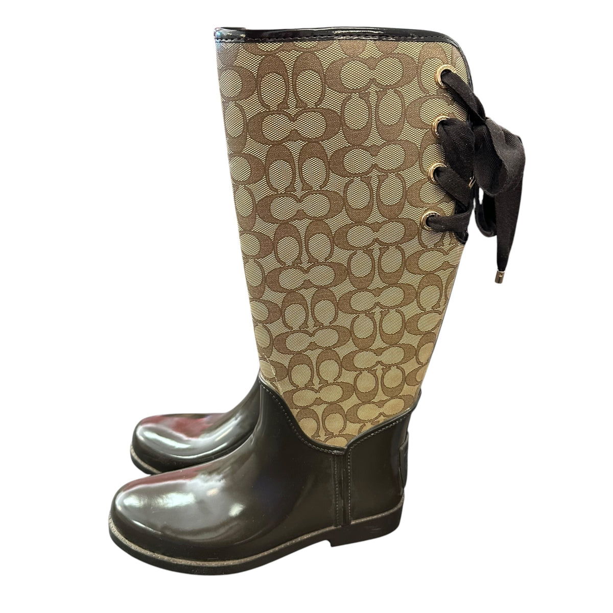 COACH TRISTEE SIGNATURE CORSET RAIN BOOTS 289 SZ 9