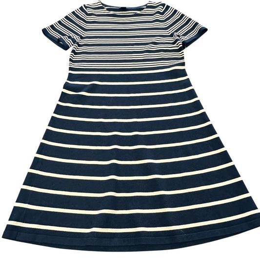 ANN TAYLOR NAVY BEIGE KNIF FIT FLARE DRESS 100 LARGE