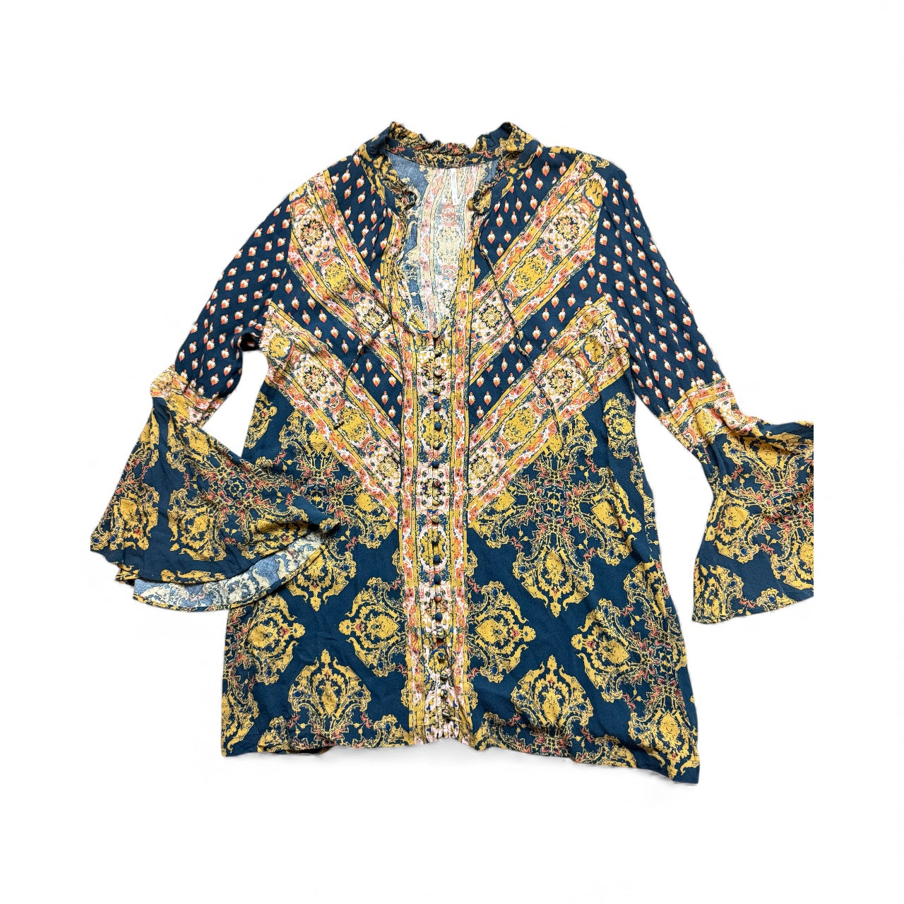 FREE PEOPLE MAGIC MYSTERY TUNIC BLUE YELLOW 100 MEDIUM