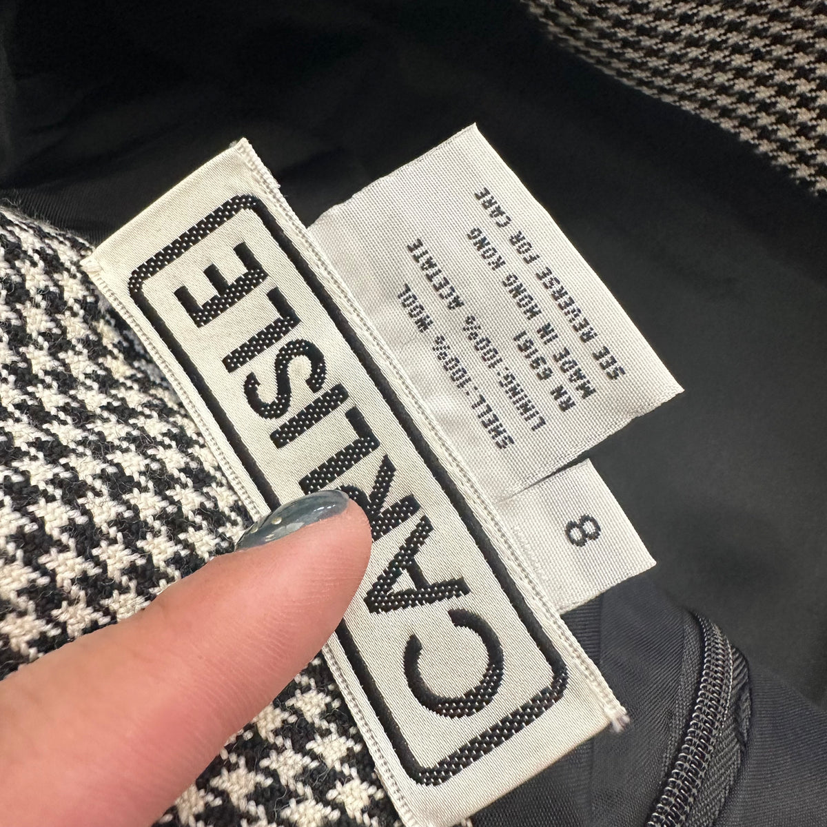 CARLISLE BLACK WHITE HOUNDSTOOTH VINTAGE SKIRT 100% WOOL 100 SZ 8