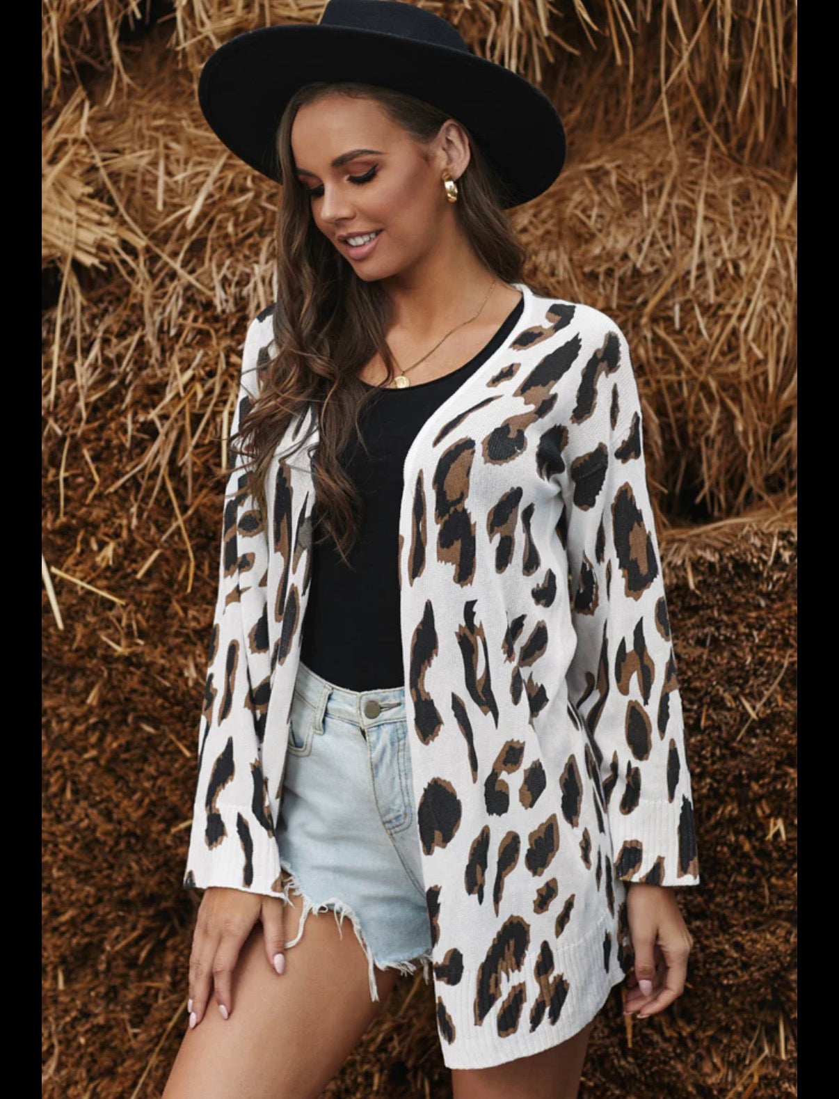 TAN ANIMAL PRINT OPEN CARDIGAN WIDE SLEEVES 100 SMALL