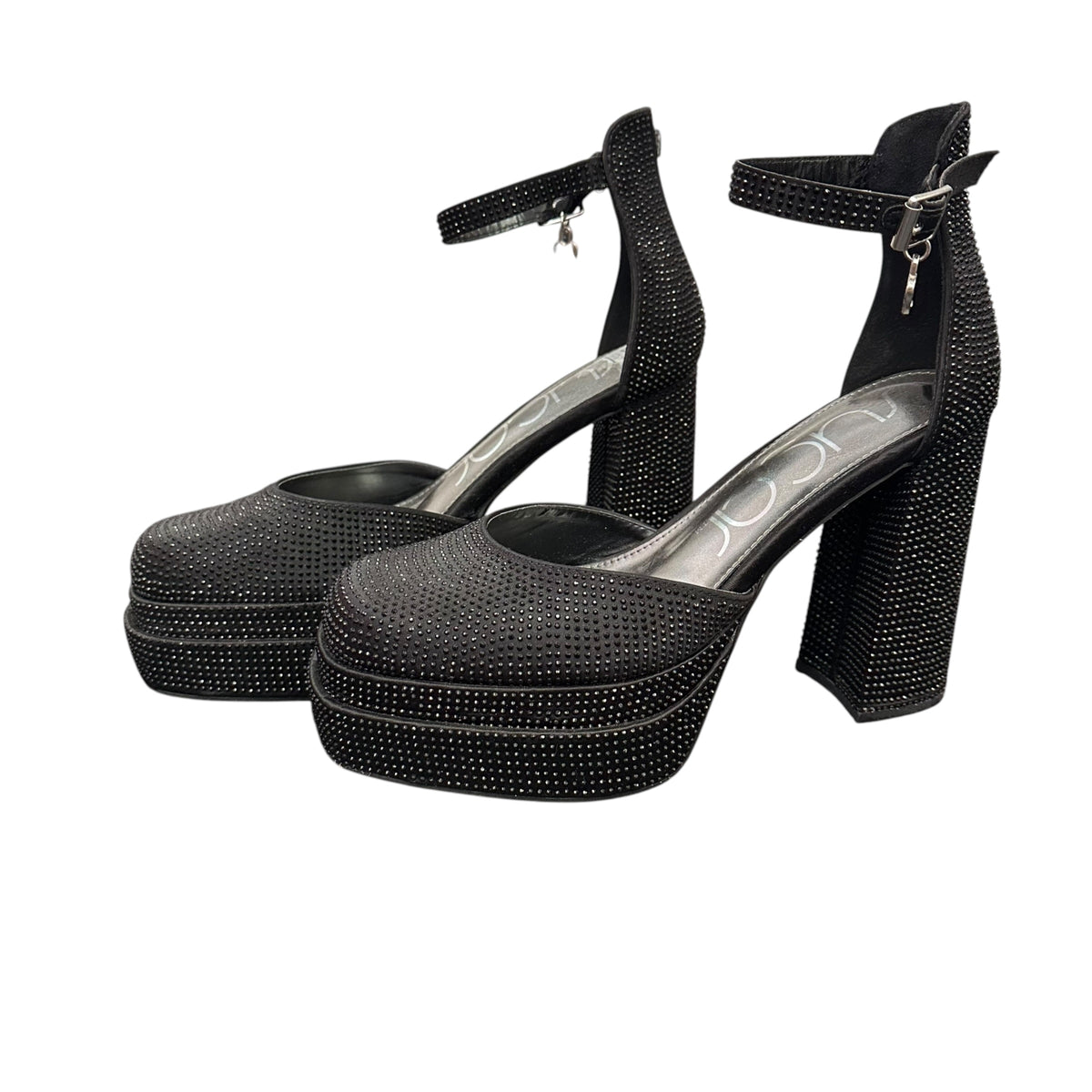 SUGAR PLATFORM MARY JANE HEELS BLACK RHINESTONE 143 SZ 8