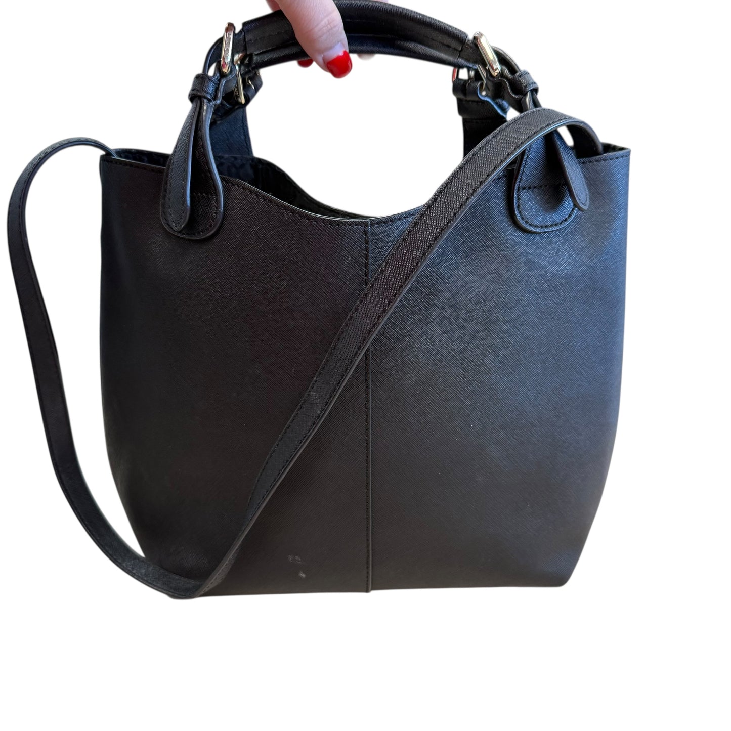 DKNY BLACK SAFFINANO LEATHER TOTE W SHOULDER STRAP 216