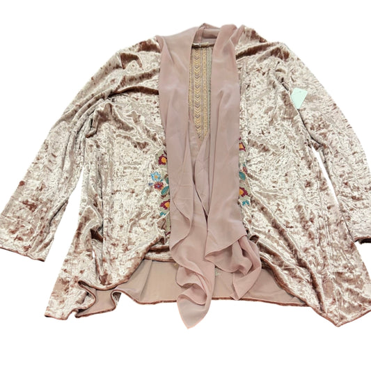 ANDREE PINK VELVET EMBROIDERED KIMONO 122 MEDIUM