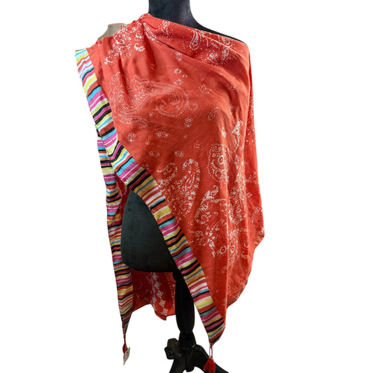 CORAL PAISLEY SCARF W STRIPED BOARDER 227
