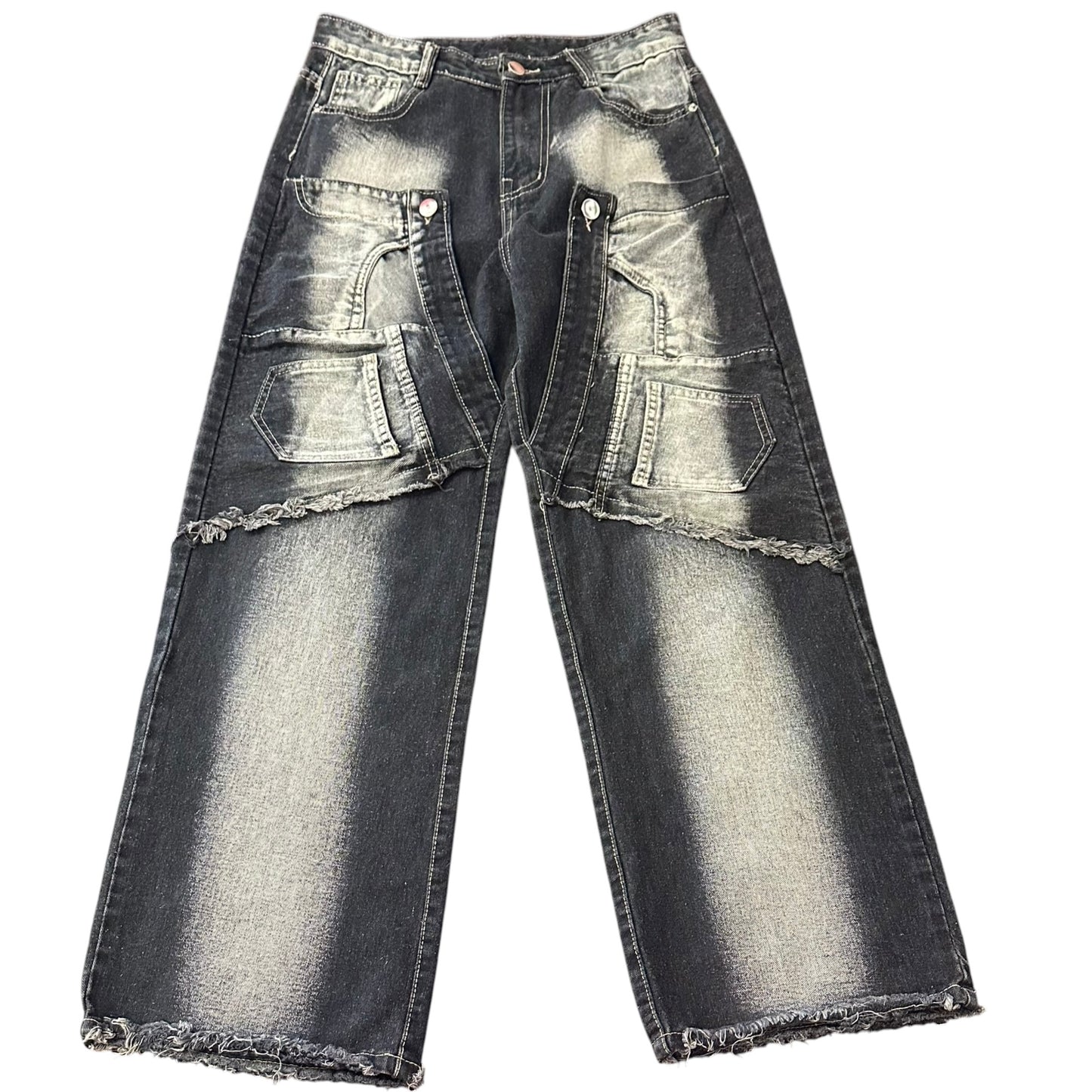 DARK DENIM CARGO JEANS WIDE LEGS 100 LARGE / 8
