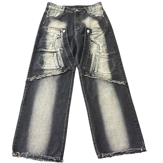 DARK DENIM CARGO JEANS WIDE LEGS 100 LARGE / 8