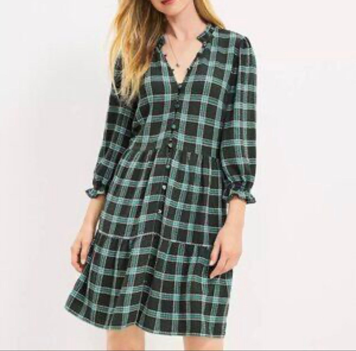 LOFT SMOCKED YOKE GREEN SWING DRESS NWT $94 100 LARGE