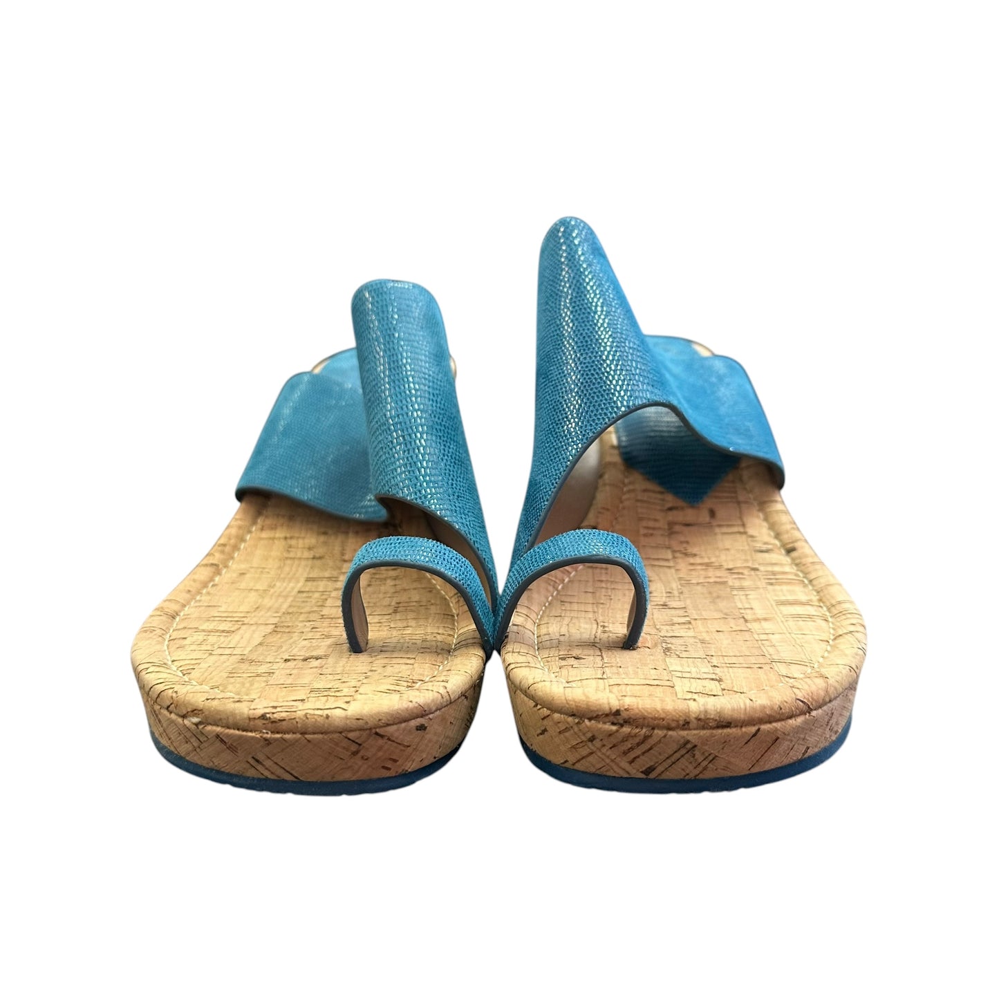 DONALD PLINER GYER BLUE CORK PLATFORM SANDALS 276 SZ 10