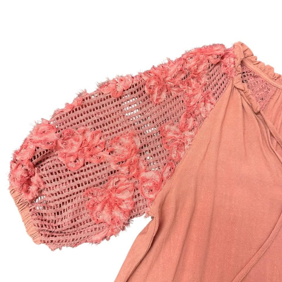 UMGEE PINK BLOUSE FLORAL PUFF SLEEVE 124 SMALL