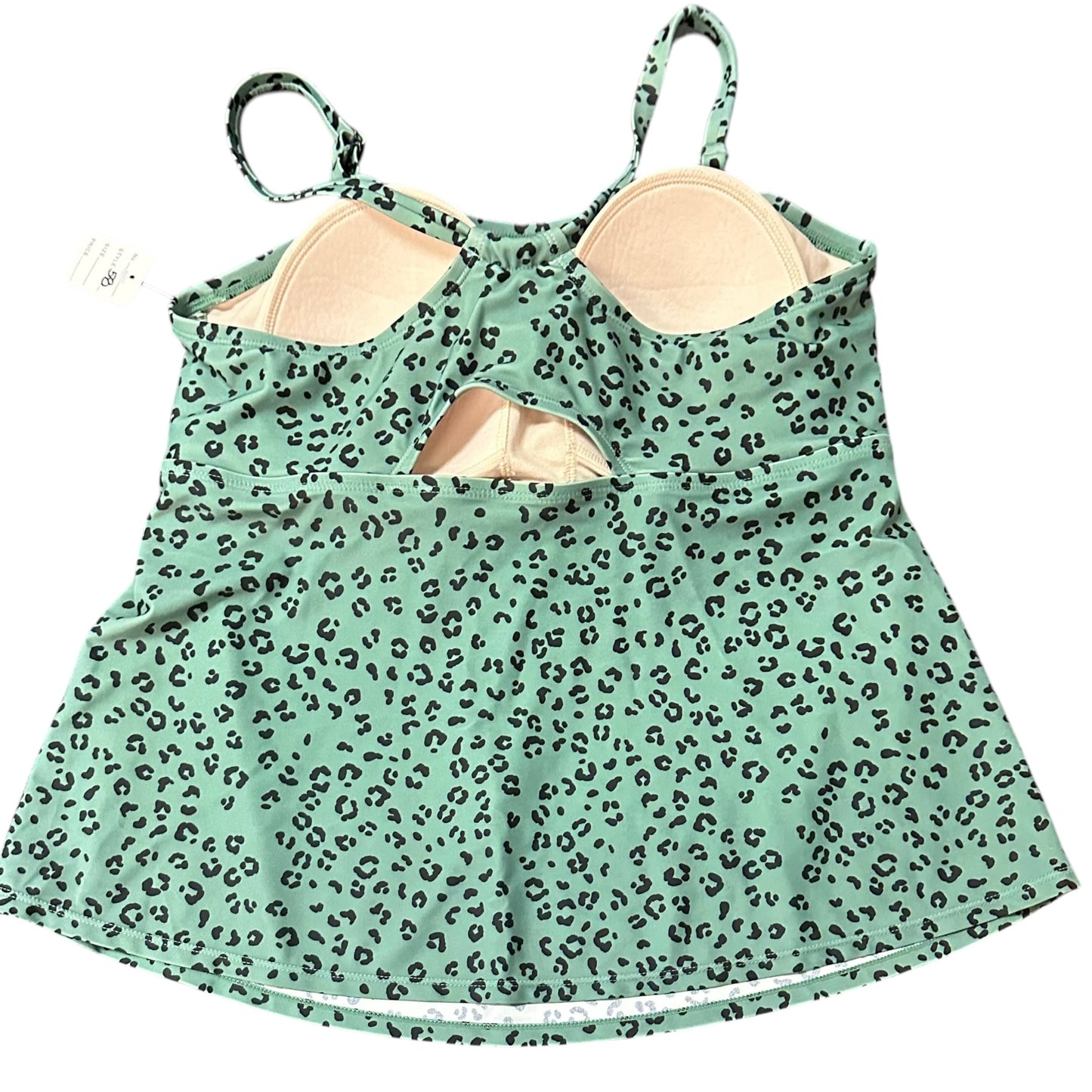 KONA SOL GREEN BLACK ANIMAL PRINT TANKINI TOP 58 1X