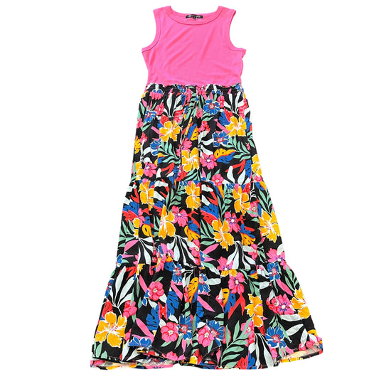 ROSELYN SANCHEZ RIBBED PINK TROPICAL FLPRAL DRESS MEDIUM