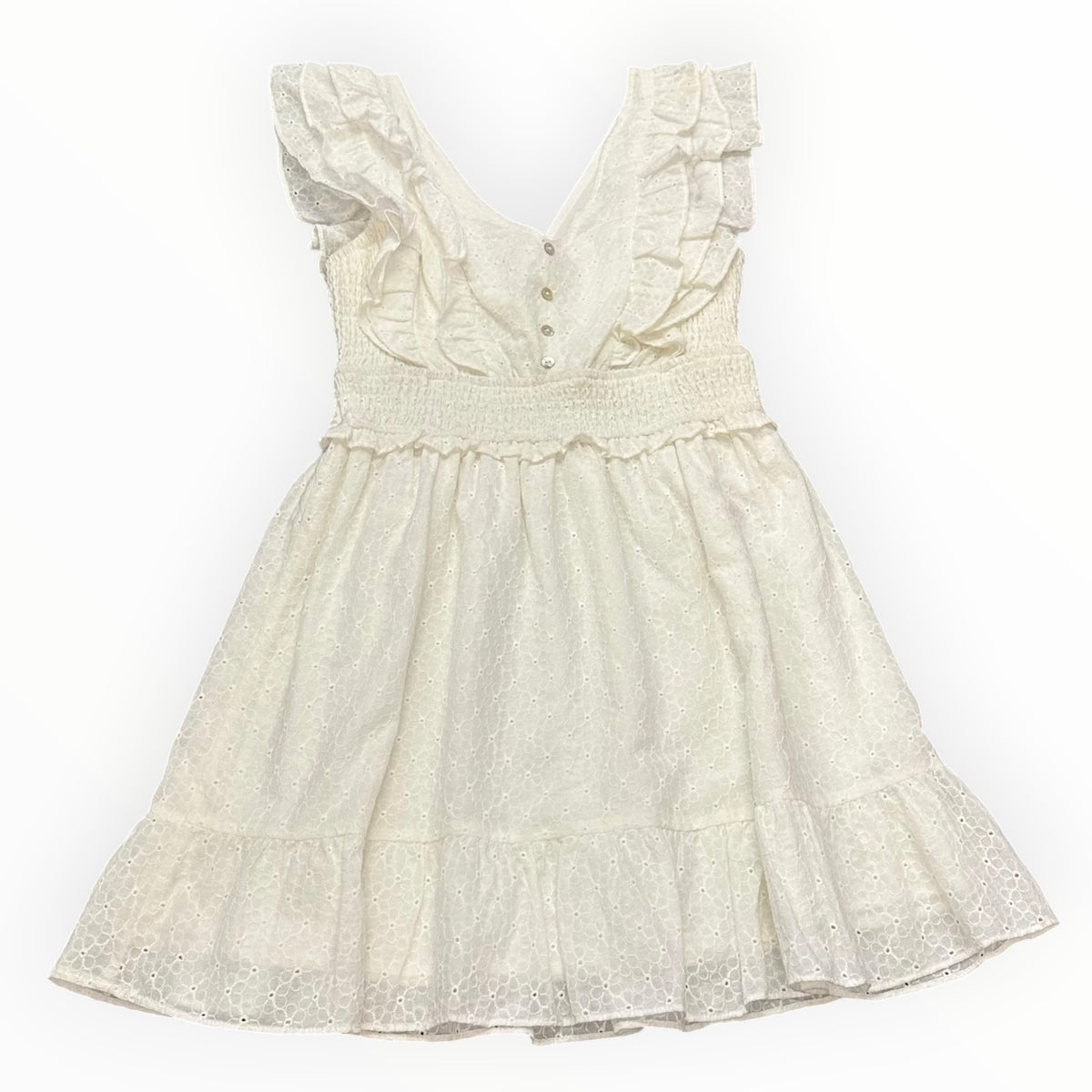 STORIA WHITE EYELET RUFFLE MINI DRESS NWT 100 SMALL
