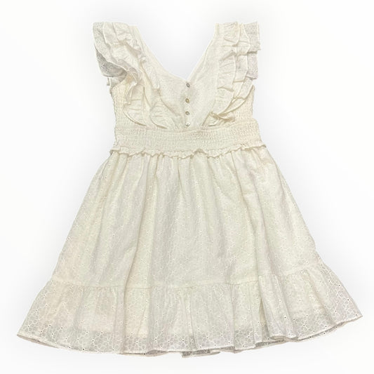 STORIA WHITE EYELET RUFFLE MINI DRESS NWT 100 SMALL