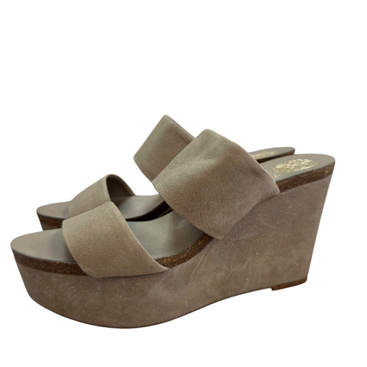 VINCE CAMUTO TAUPE WEDGES GOLD SPECS LEATHER 84 SZ 9