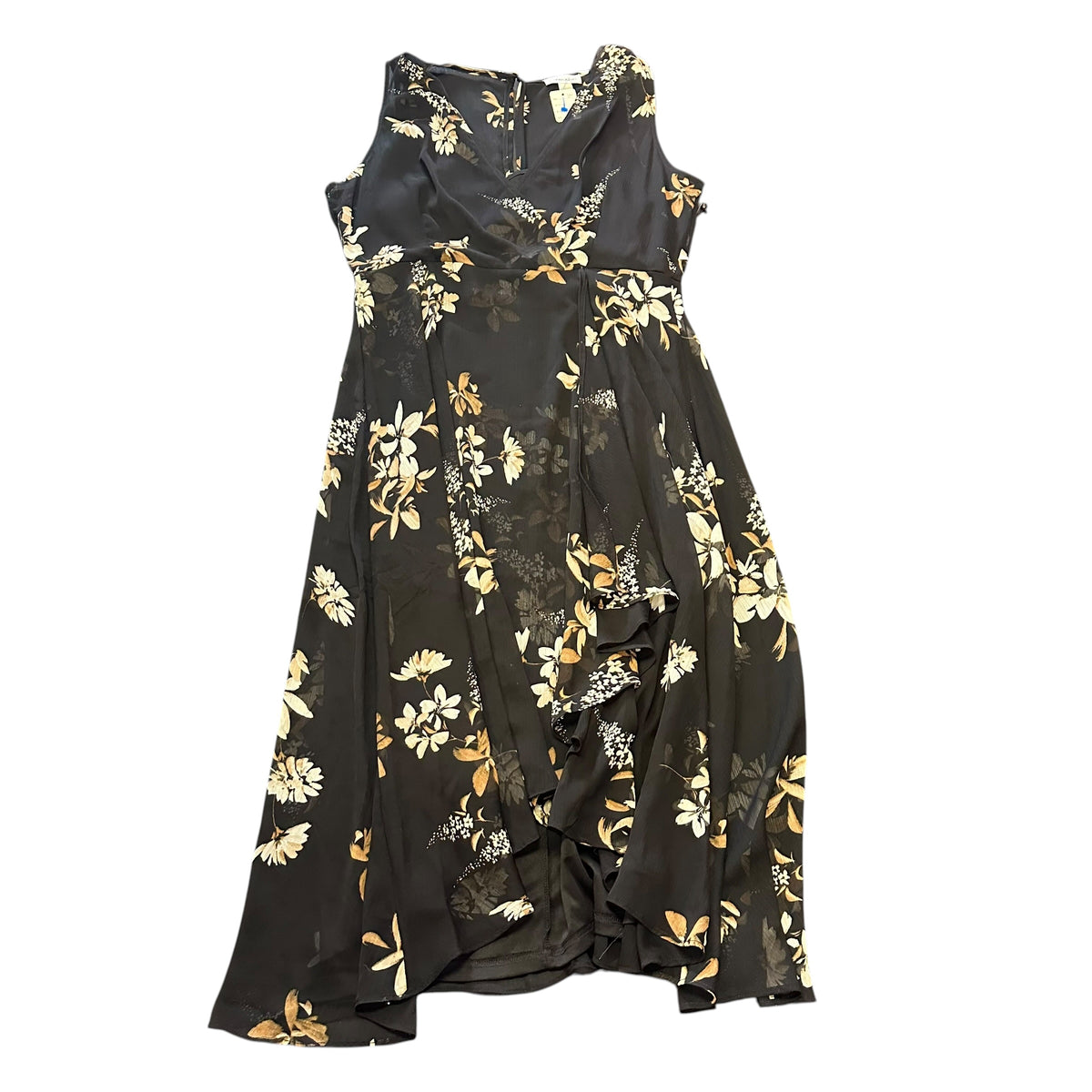 CALVIN KLEIN BLACK CHIFFON OVERLAY FLORAL DRESS 100 SZ 12