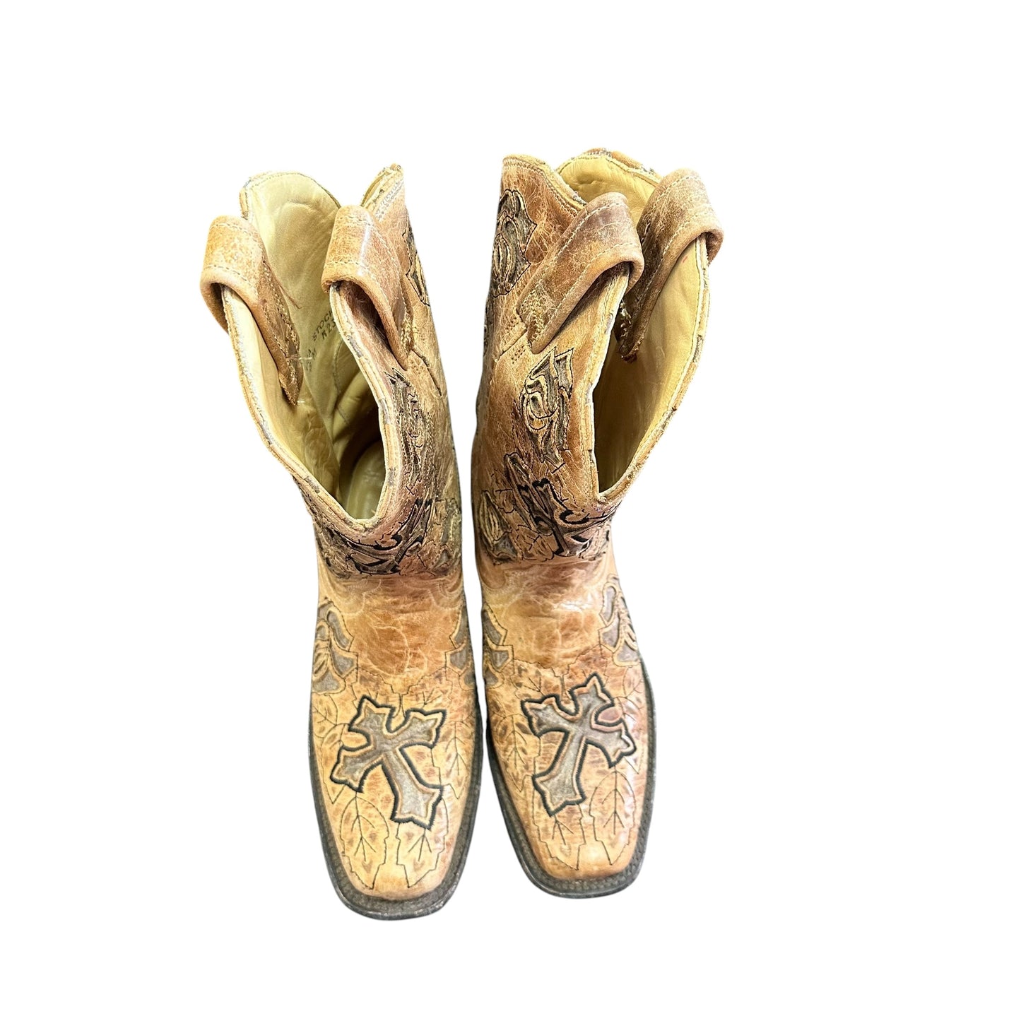 CORRAL BOOTS WESTERN COWBOY SADDLE BROWN ROSE CROSS SQ TOE 100 SZ 8