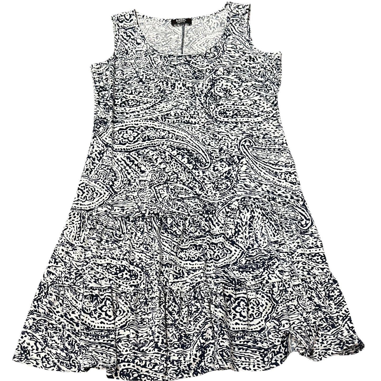 MSK WHITE NAVY DROP HEM DRESS 100 MEDIUM