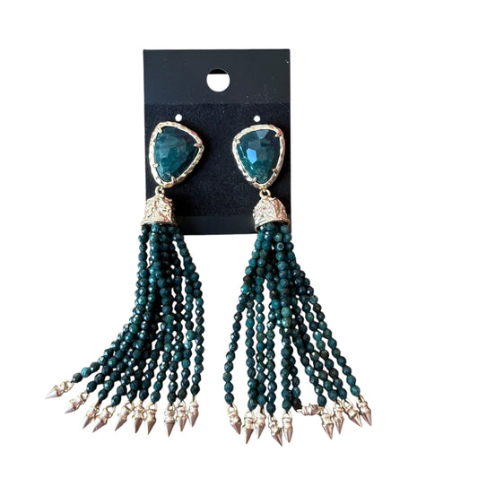 KENDRA SCOTT BLOSSOM FRINGE DROP EARRINGS GREEN OCEAN JASPER 14K GOLD PLATED 255