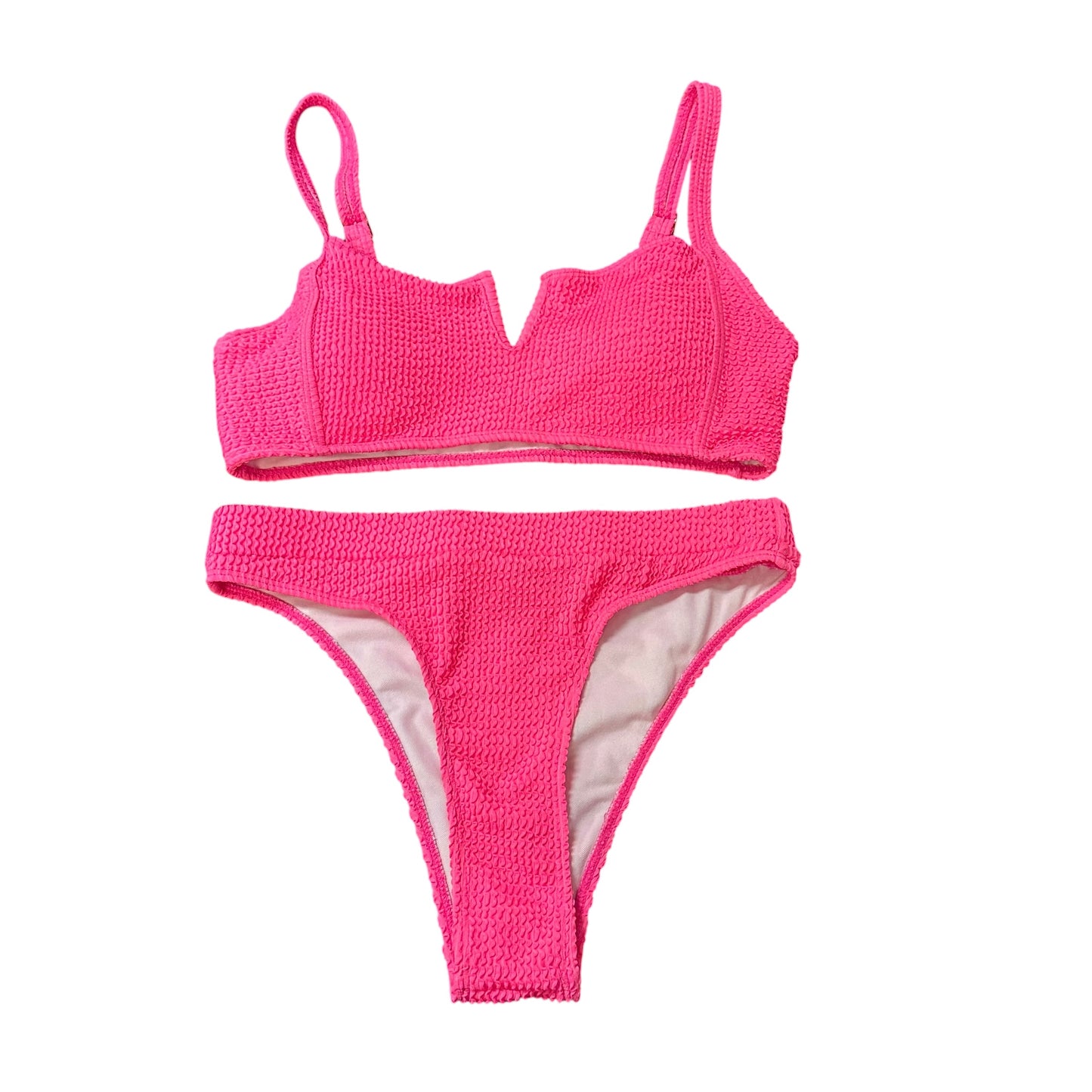 NEON PINK TEXTURED BIKINI SWIMSUIT 143 LARGE