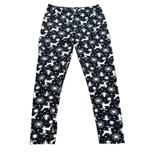 BLACK WHITE CHRISTMAS REINDEER LEGGINGS 7 XL/2XL
