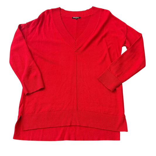 CHERYL NASH RED TUNIC V NECK SWEATER WOOL VISCOSE BLEND 249 MEDIUM