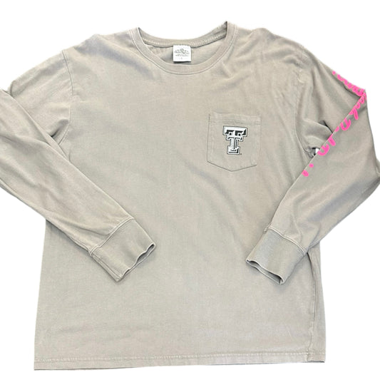 THREE SQUARE GRAY NEON PINK TEXAS TECH LONG SLEEVE TSHIRT 289 LARGE