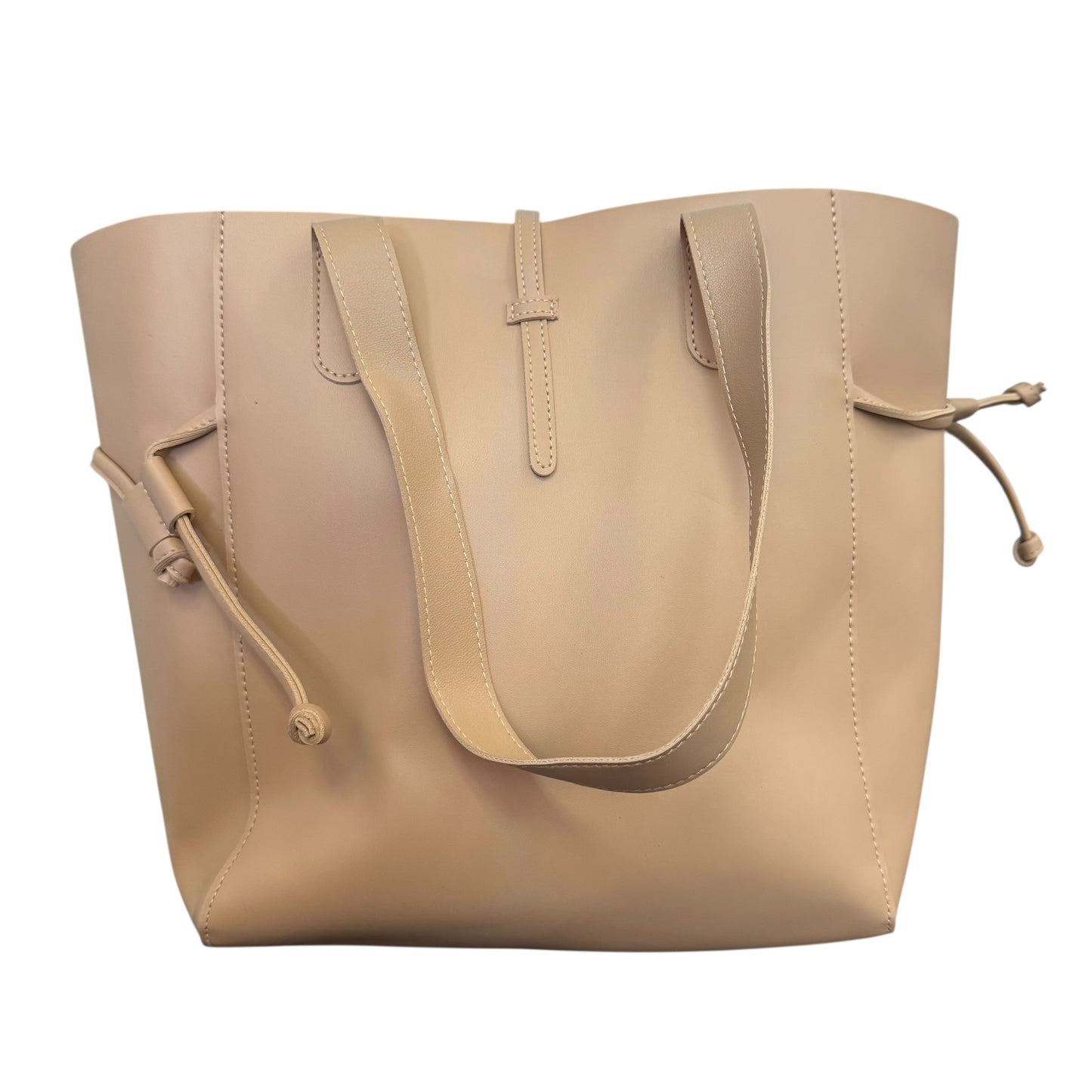 BEIGE FAUX LEATHER SHOULDER BAG TOTE OS