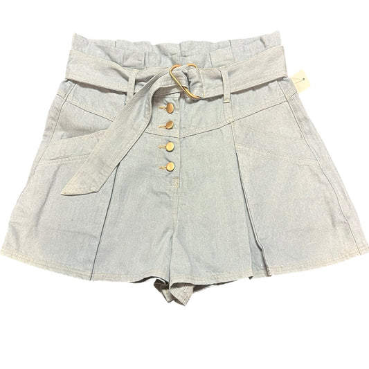 MINKPINK DENIM SHORTS BLUE PLEATED HIGH WAISTED 27 MEDIUM