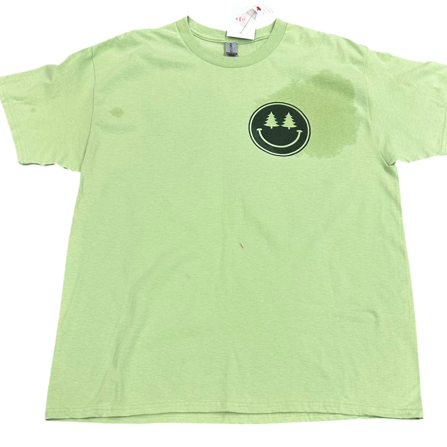 CHRISTMAS TSHIRT GREEN SMILEY FACE CHECKERED NWT 7 LARGE *SPOTS