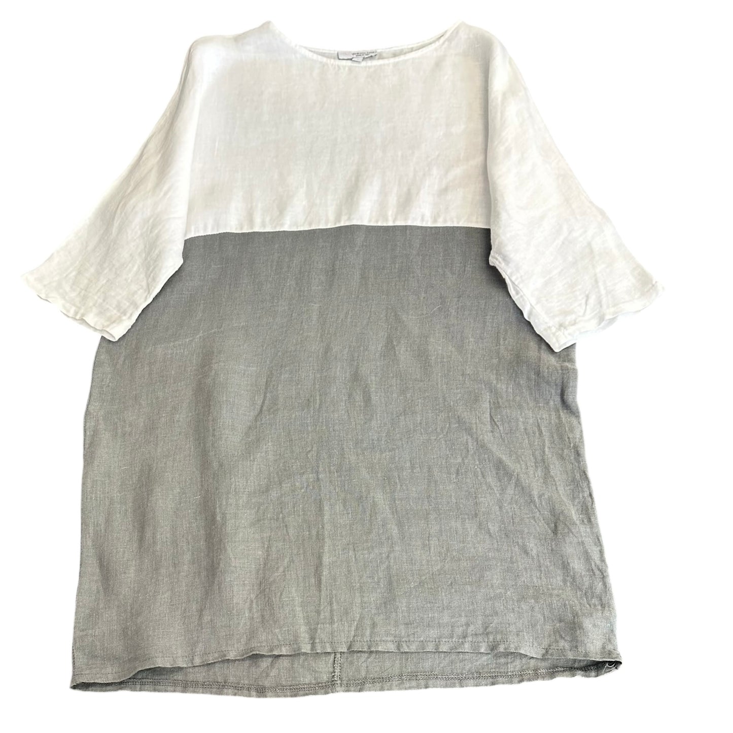 VANESSA ZANI COLORBLOCK GRAY WHITE LINEN TUNIC BLOUSE 165 SMALL