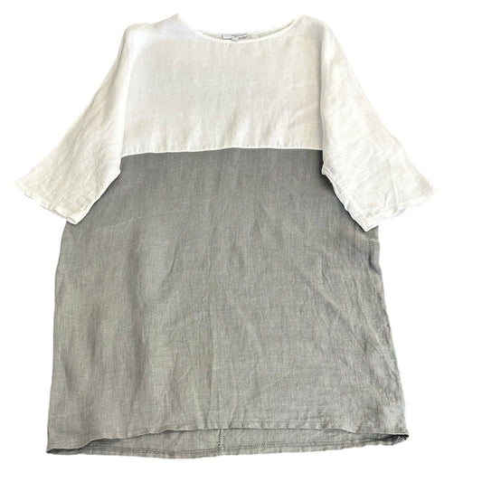 VANESSA ZANI COLORBLOCK GRAY WHITE LINEN TUNIC BLOUSE 165 SMALL