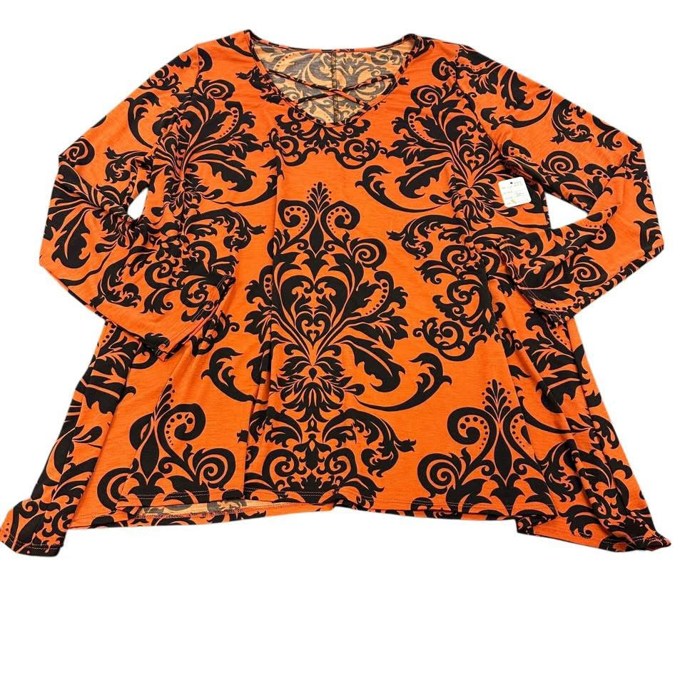 ORANGE BLACK TUNIC BLOUSE LONG SLEEVES 227 3XL