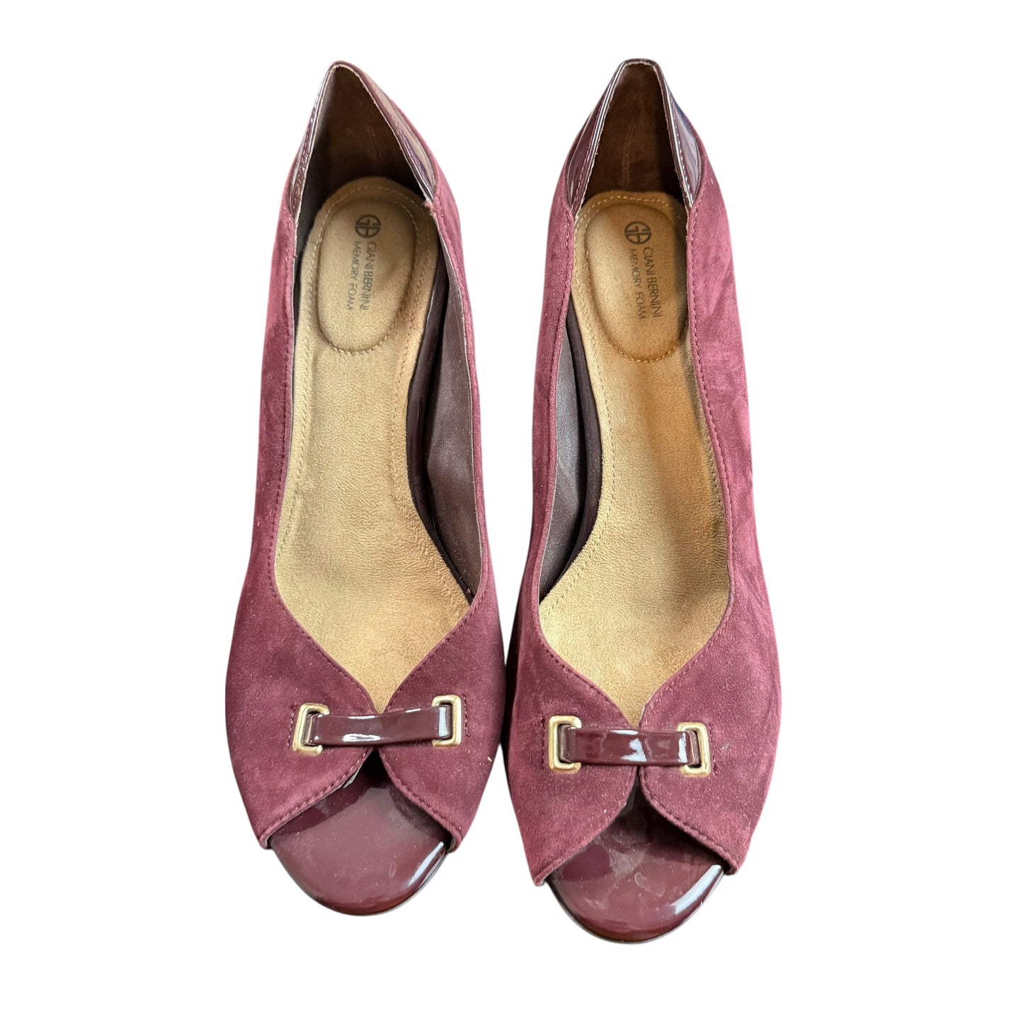 GIANNI BINI BURGUNY SUEDE PEEP TOE HEELS 220 9M