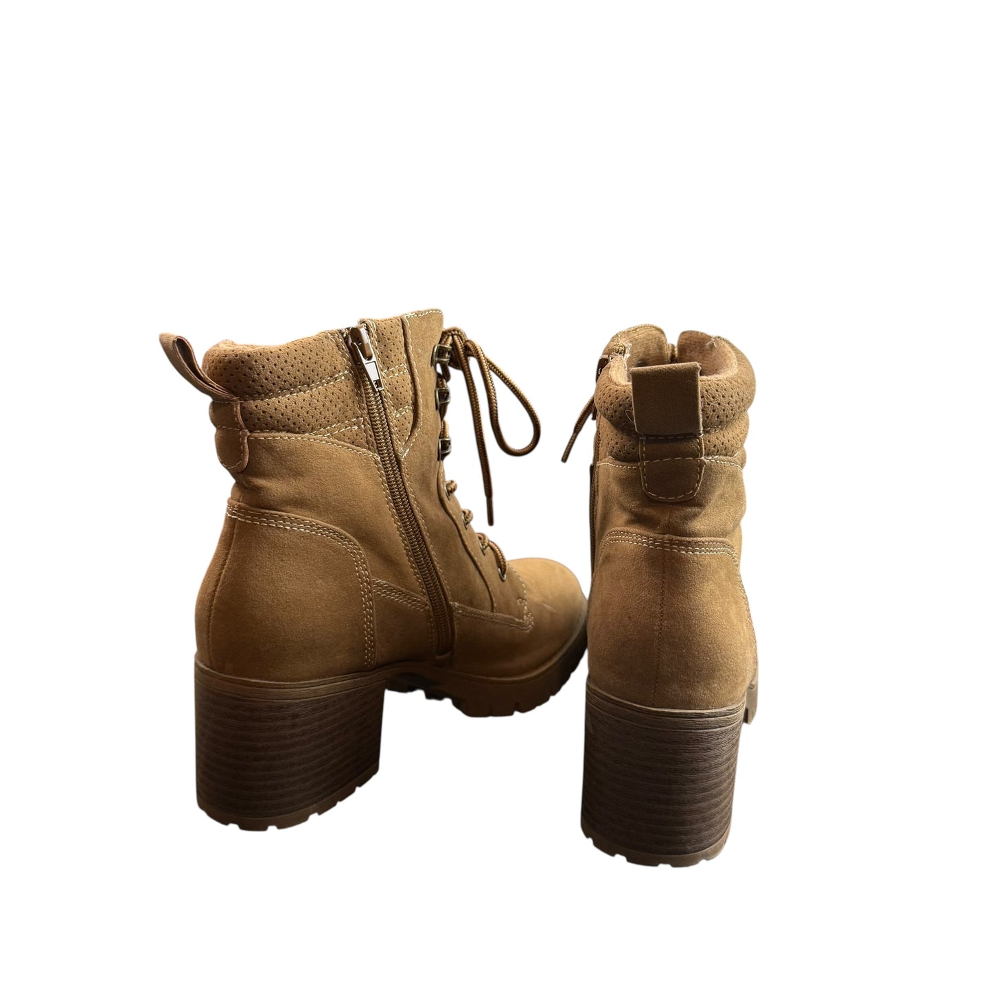 POP TAN HEELED COMBAT BOOTS HUMILITY 251 SZ 8M