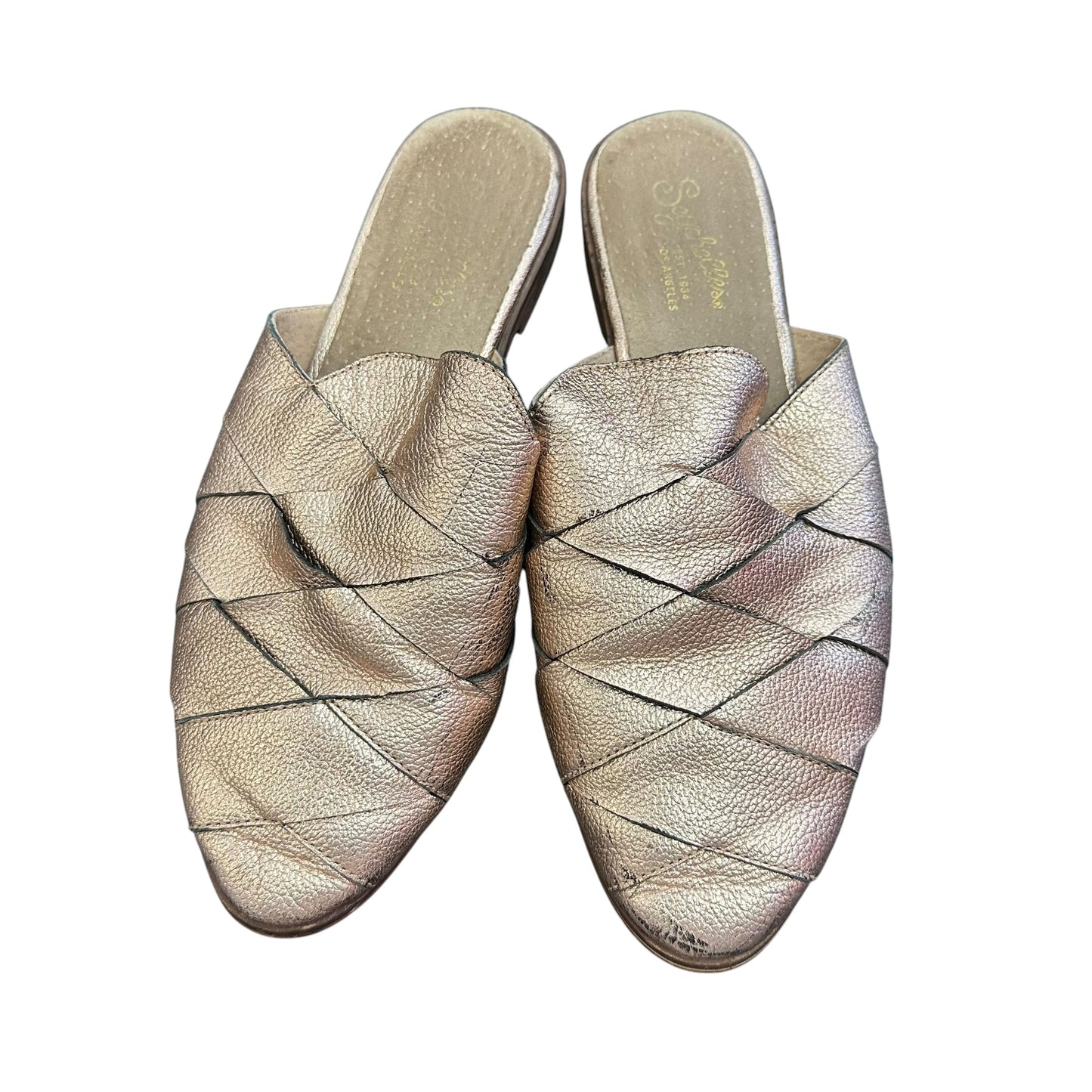 SEYCHELLES SURVIVAL WOVEN MULES METALLIC ROSE GOLD 100 SZ 8