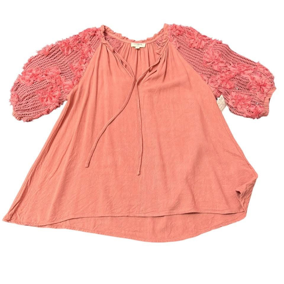 UMGEE PINK BLOUSE FLORAL PUFF SLEEVE 124 SMALL